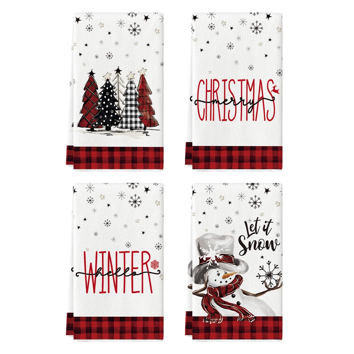 Artoid Mode snowman plaid towels for quick-drying dishes and festive decor.