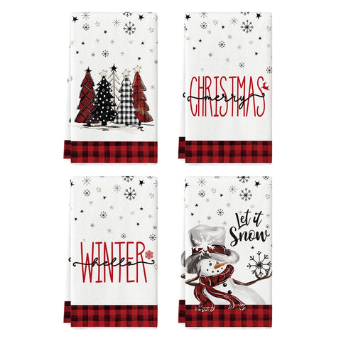 Artoid Mode snowman plaid towels for quick-drying dishes and festive decor.