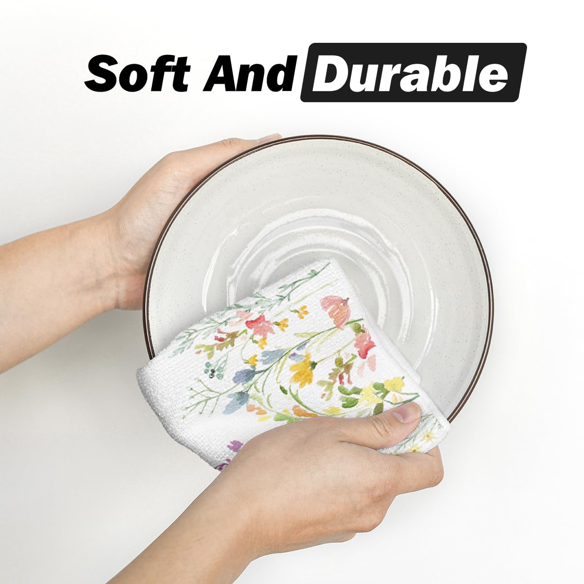 Artoid Mode spring floral design towels brighten farmhouse-style kitchens.