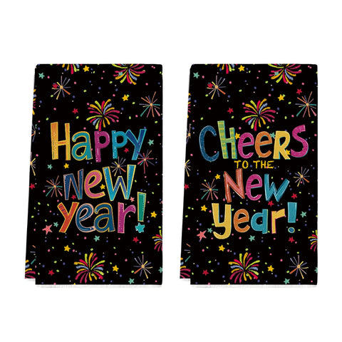 Artoid Mode towels front view with black polka dots and star fireworks for festive drying.