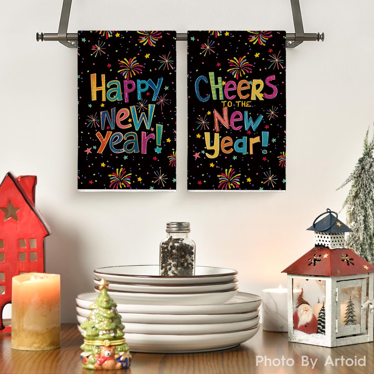 Artoid Mode towels hanging display highlighting two-pack design for easy kitchen refresh.