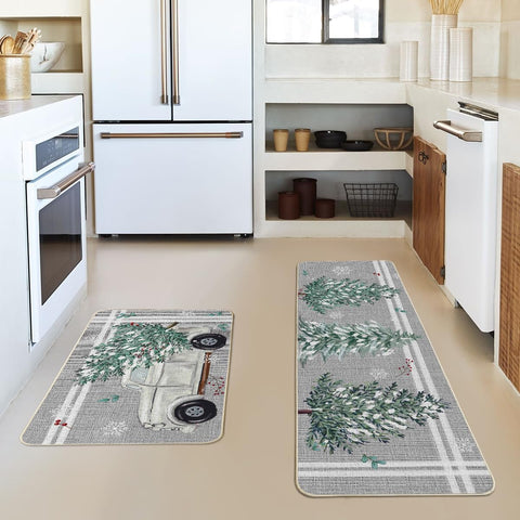 Artoid Mode pine holly stripes mat angled shot highlights low-profile design for tight kitchen spaces