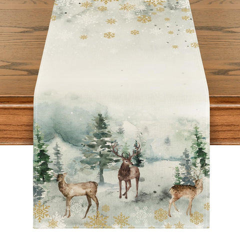 Artoid Mode watercolor deer pattern table runner adds festive dining ambience