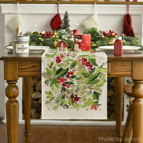 Artoid Mode Watercolor Holly Table Runner machine washable for easy care