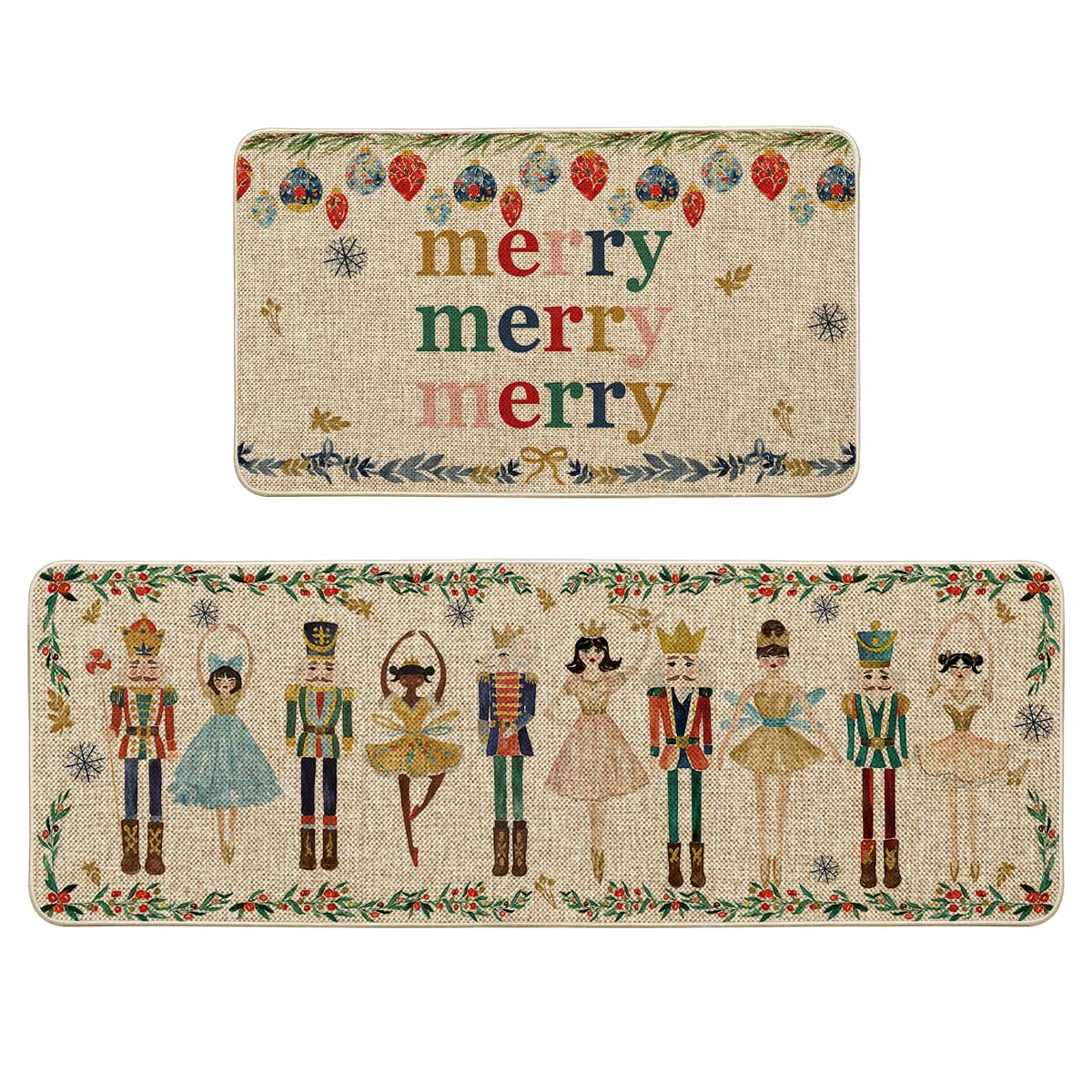 Artoid Mode watercolor nutcrackers 17x29 rug enhances entryways with seasonal charm and floor protection.