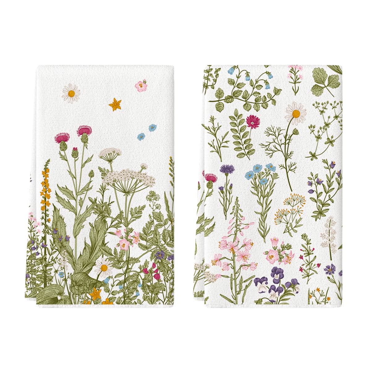 Artoid Mode Wildflower towels with leaves pattern add fresh decor and quick drying in the kitchen