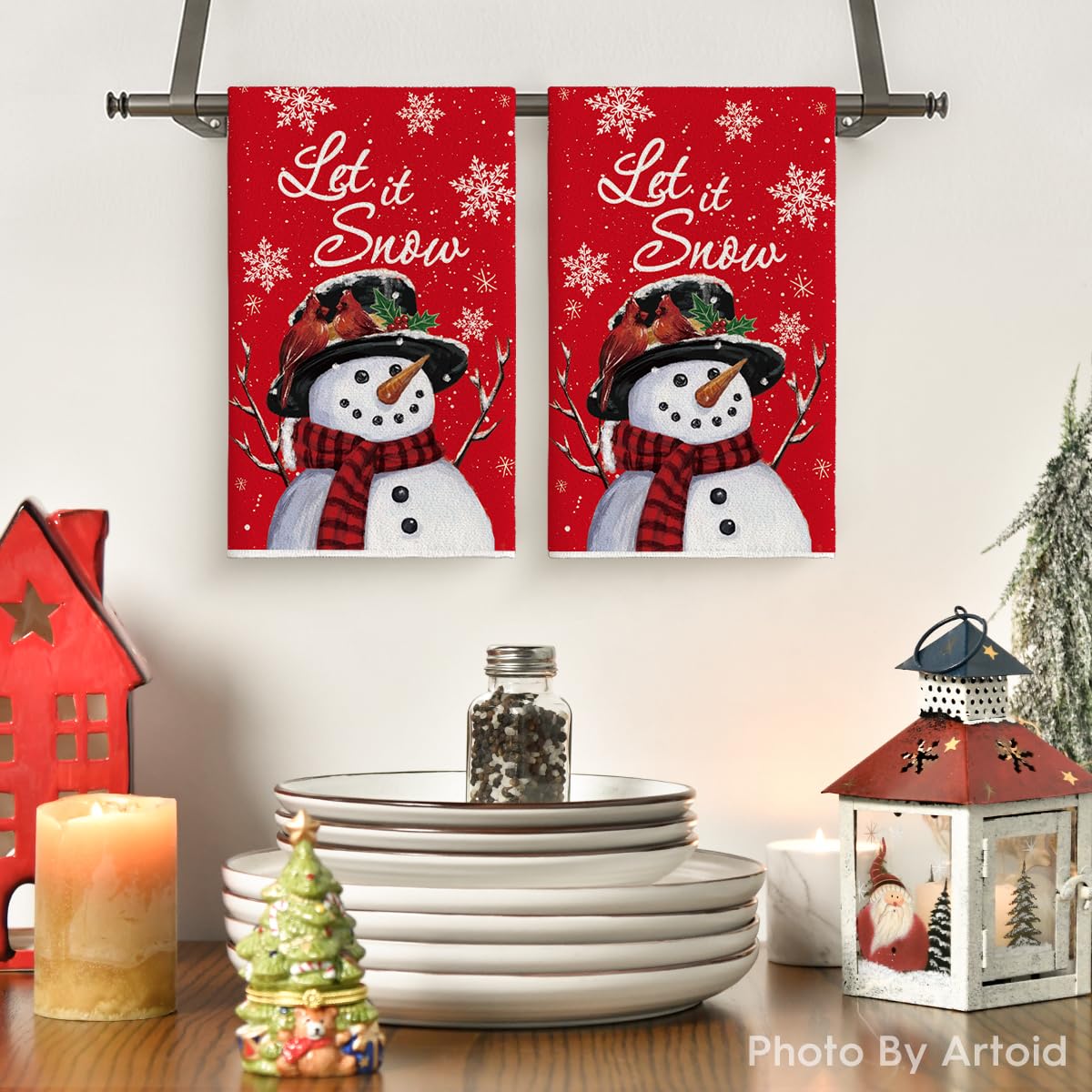 Artoid Mode winter christmas decor dish towel adds seasonal charm while drying dishes.