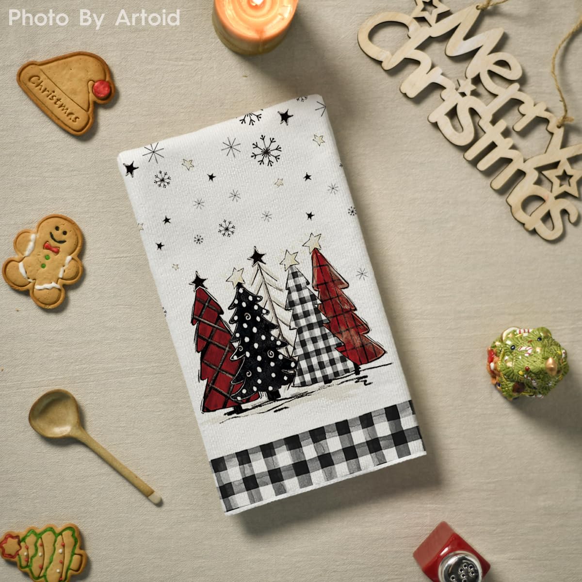 Artoid Mode winter decor dish towels bring seasonal charm to kitchens.