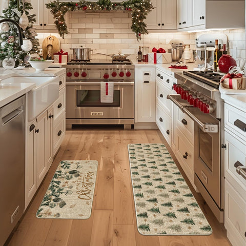 Artoid Mode winter kitchen rug 17x47 provides low-profile comfort underfoot.