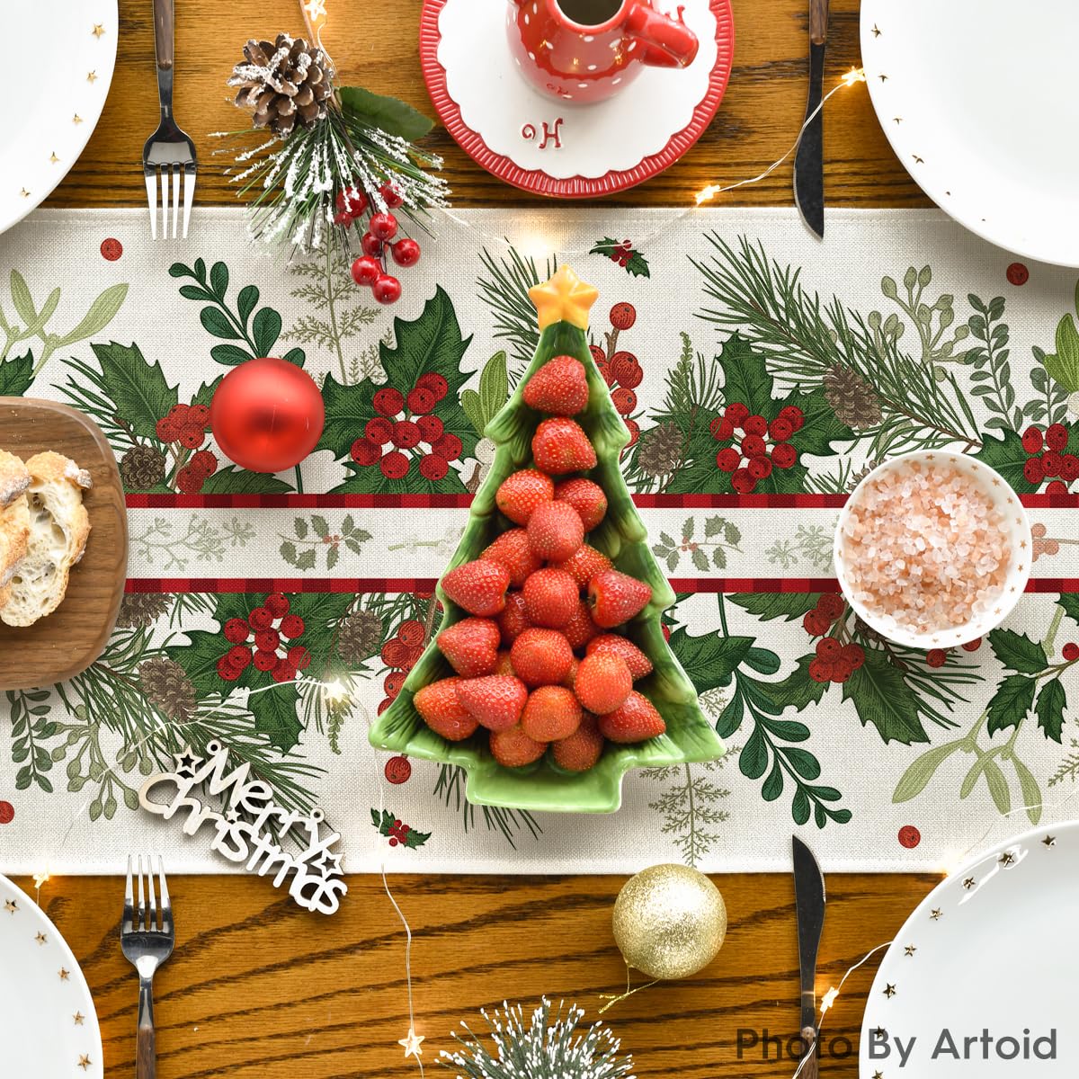 Artoid Mode winter décor runner brightens any kitchen or dining area.
