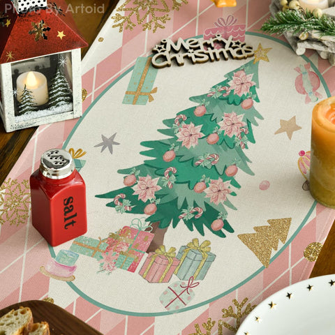 Artoid Mode winter table decor in a dining scene with the runner displayed.