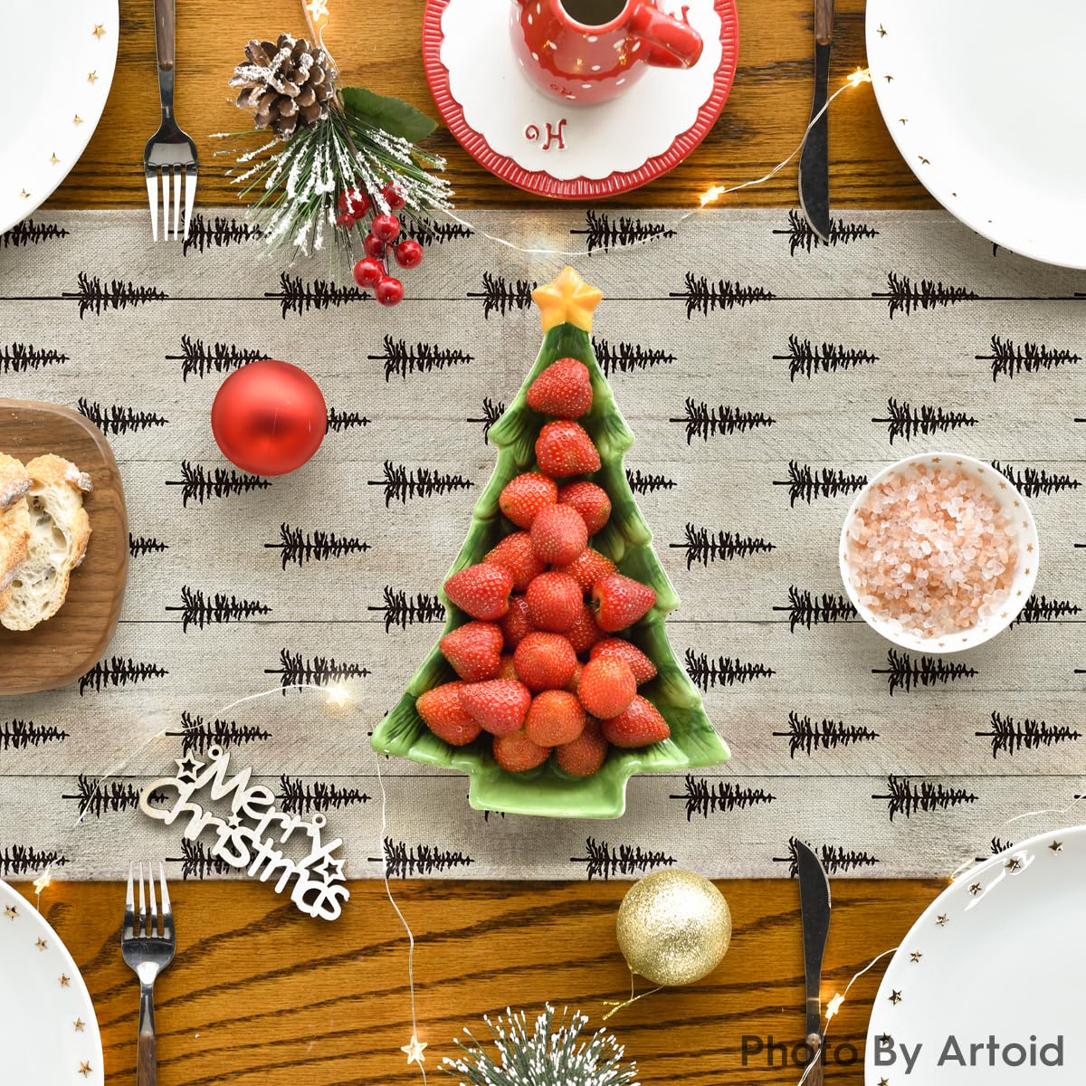 Artoid Mode wood festive table runner enhances a celebratory table setting
