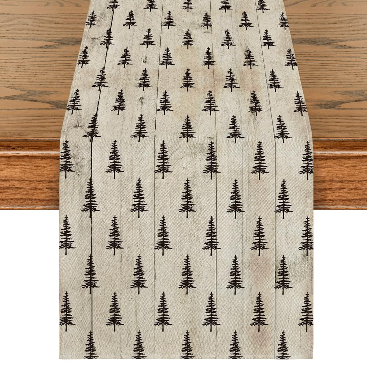 Artoid Mode wood xmas tree runner on a dining table highlighting seasonal charm