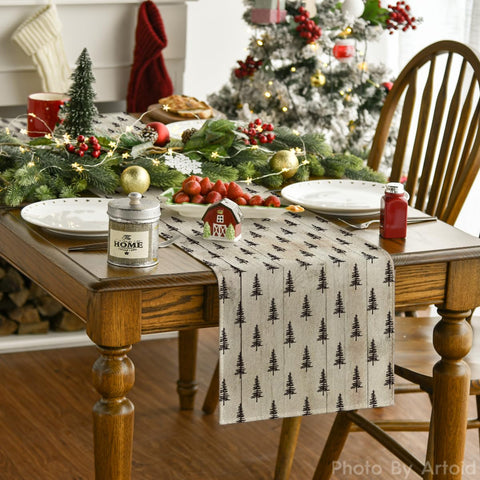 Artoid Mode wood xmas-tree-runner protecting table while adding festive color