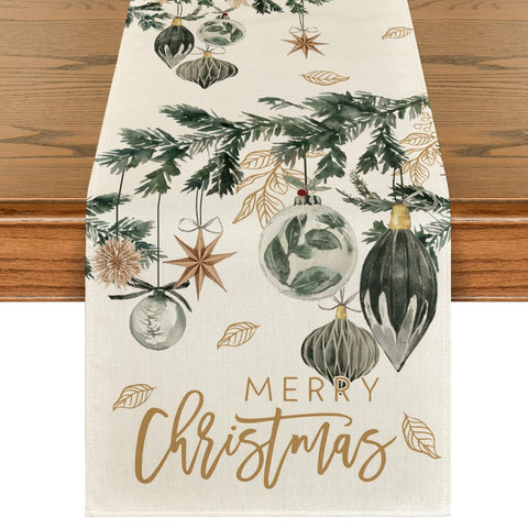 Artoid Mode Xmas balls leaves table runner displays festive pattern for gatherings