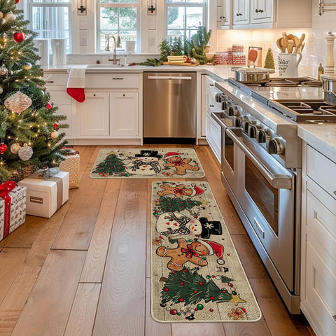 Artoid Mode mat 17x47 front view kitchen-friendly low-profile rug with festive motifs