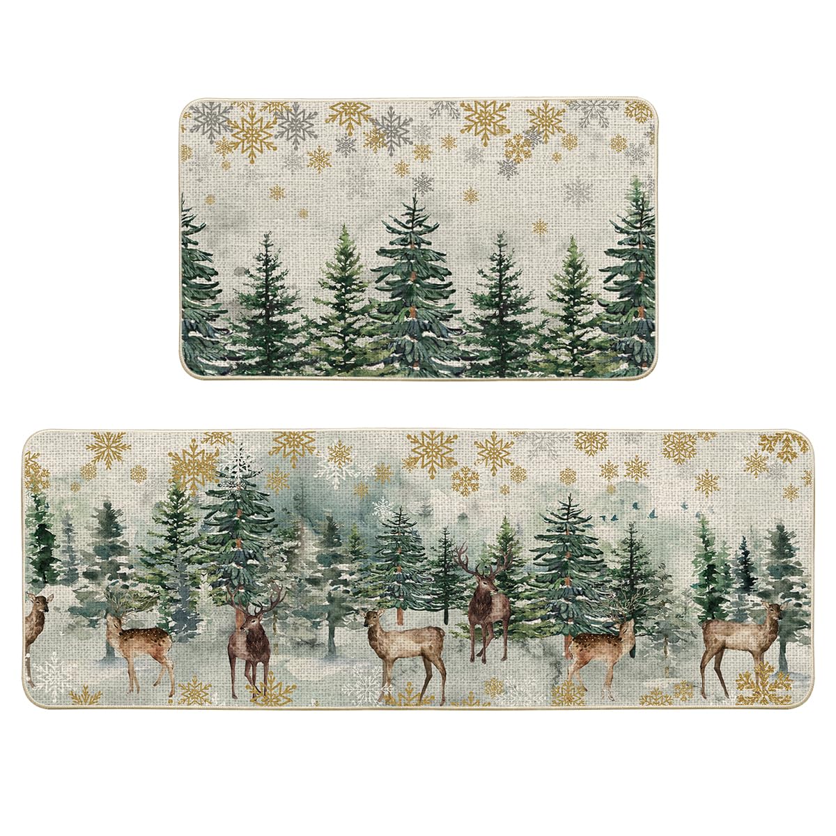 Artoid Mode Xmas trees and deer design kitchen mat adds festive style while protecting floors in high-traffic areas.