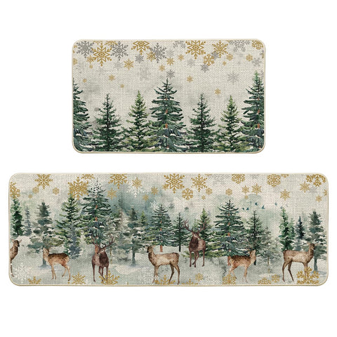 Artoid Mode Xmas trees and deer design kitchen mat adds festive style while protecting floors in high-traffic areas.
