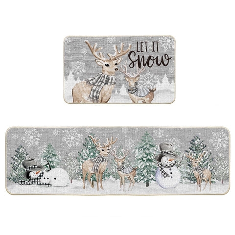 Artoid Mode Xmas Trees Deer Snowflakes kitchen mat 17x29 adds festive style with durable comfort.