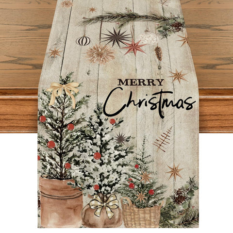 Artoid Mode Xmas Trees holly pine cone table runner adds festive charm for memorable holiday meals.