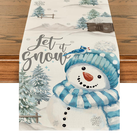 Artoid Mode Xmas Trees Let It Snow blue snowman table runner brightens holiday dining
