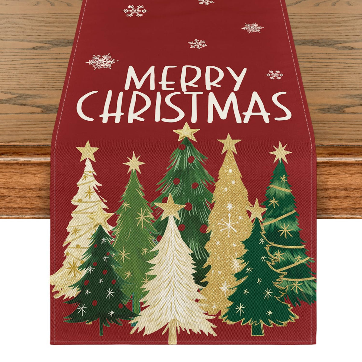 Artoid Mode Xmas Trees Red table runner brightens holiday dining.