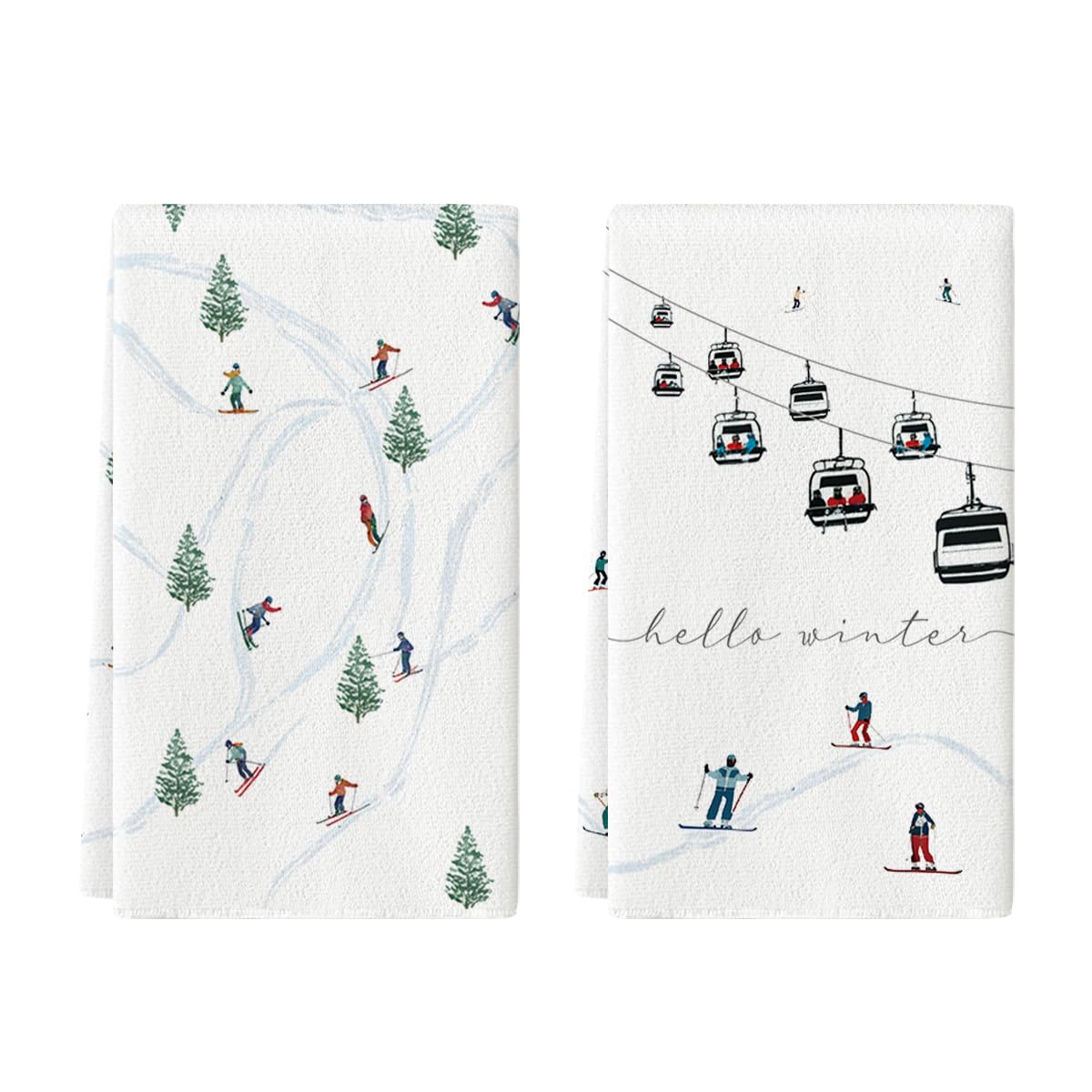 Artoid Mode Xmas Trees towels with festive ski motif for quick drying and seasonal kitchen decor.