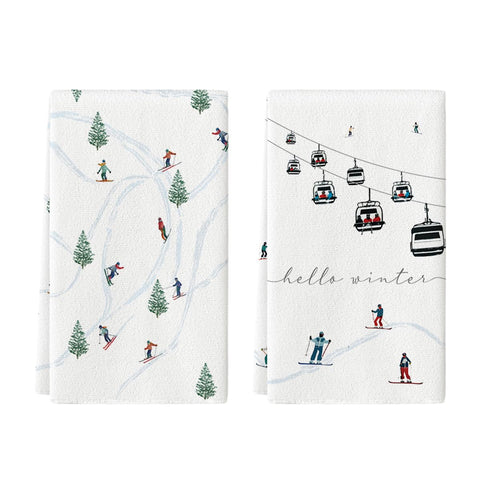 Artoid Mode Xmas Trees towels with festive ski motif for quick drying and seasonal kitchen decor.