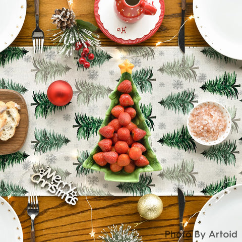 Artoid Mode Xmas Trees Snowflake runner adds vibrant seasonal color to dining.