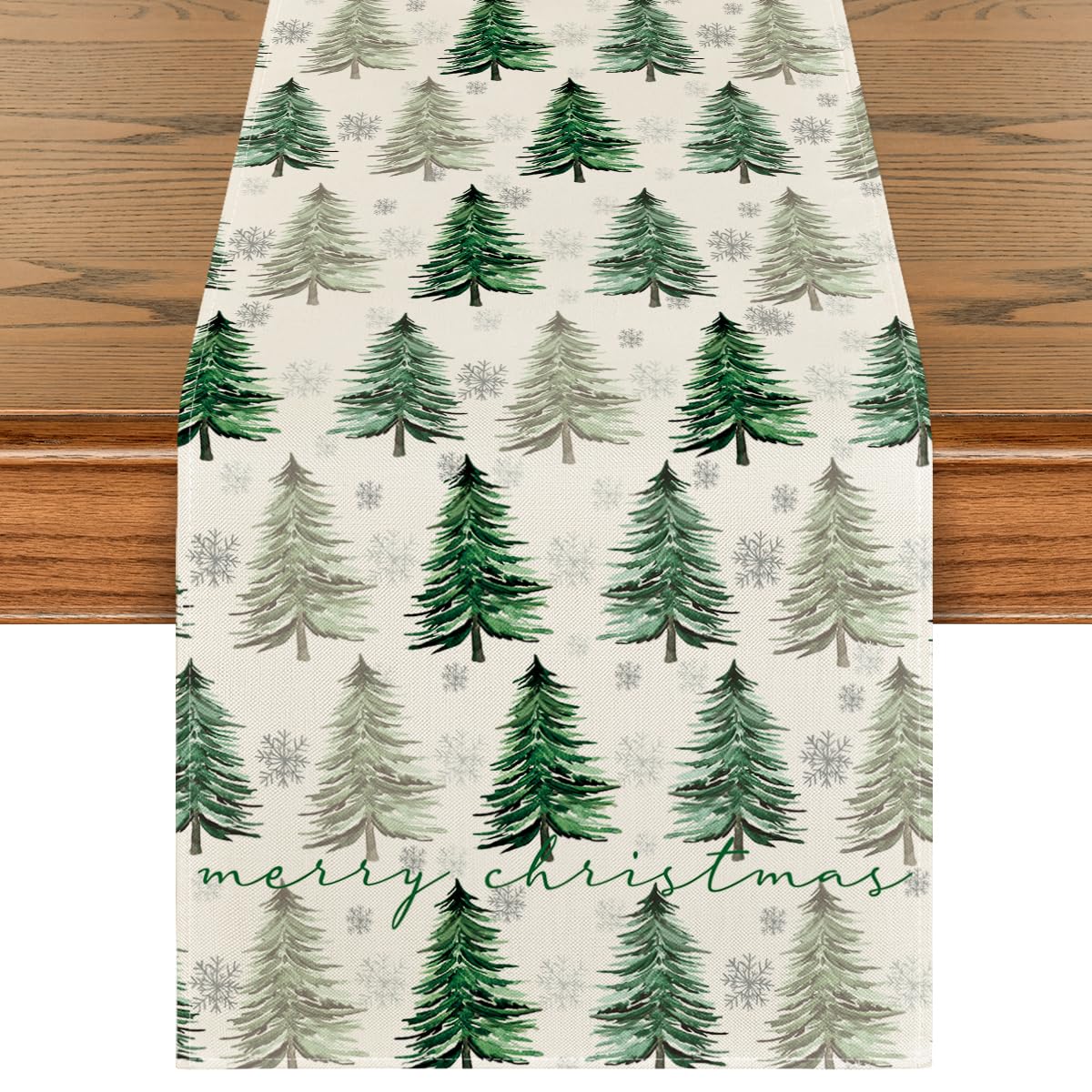 Artoid Mode Xmas Trees Snowflake table runner on festive dining setup for holiday ambiance