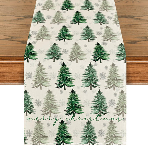 Artoid Mode Xmas Trees Snowflake table runner on festive dining setup for holiday ambiance