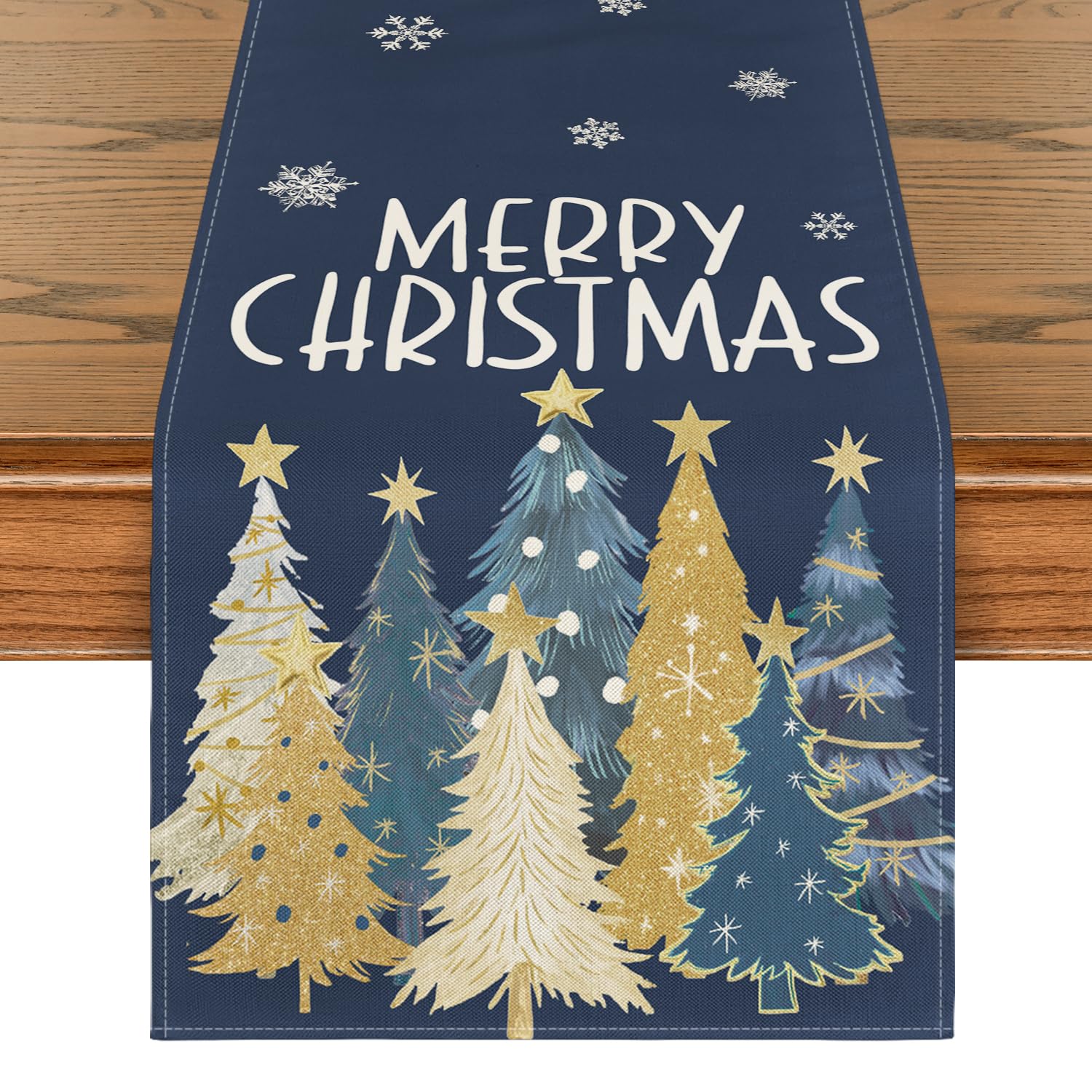 Artoid Mode Xmas trees snowflakes blue table runner protects surfaces during meals