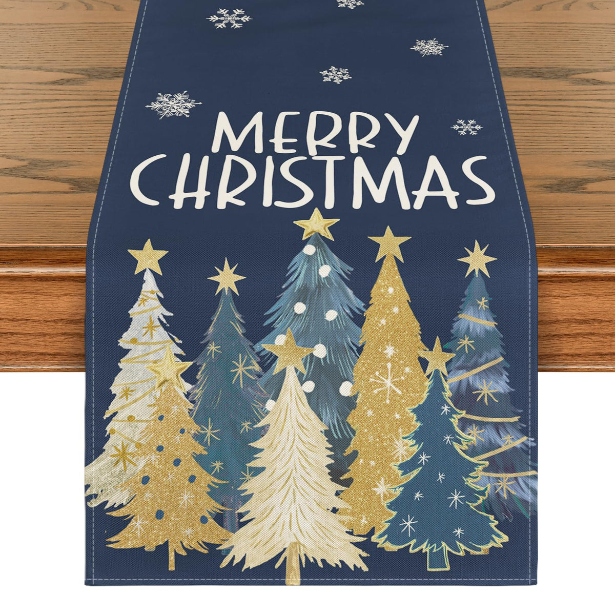 Artoid Mode Xmas trees snowflakes blue table runner protects surfaces during meals