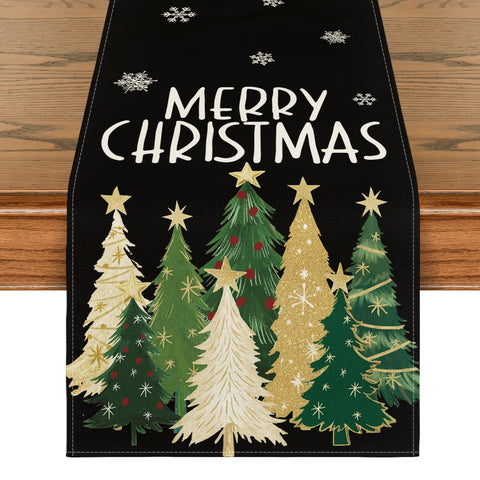 Artoid Mode Xmas Trees Snowflakes table runner for festive holiday table decor
