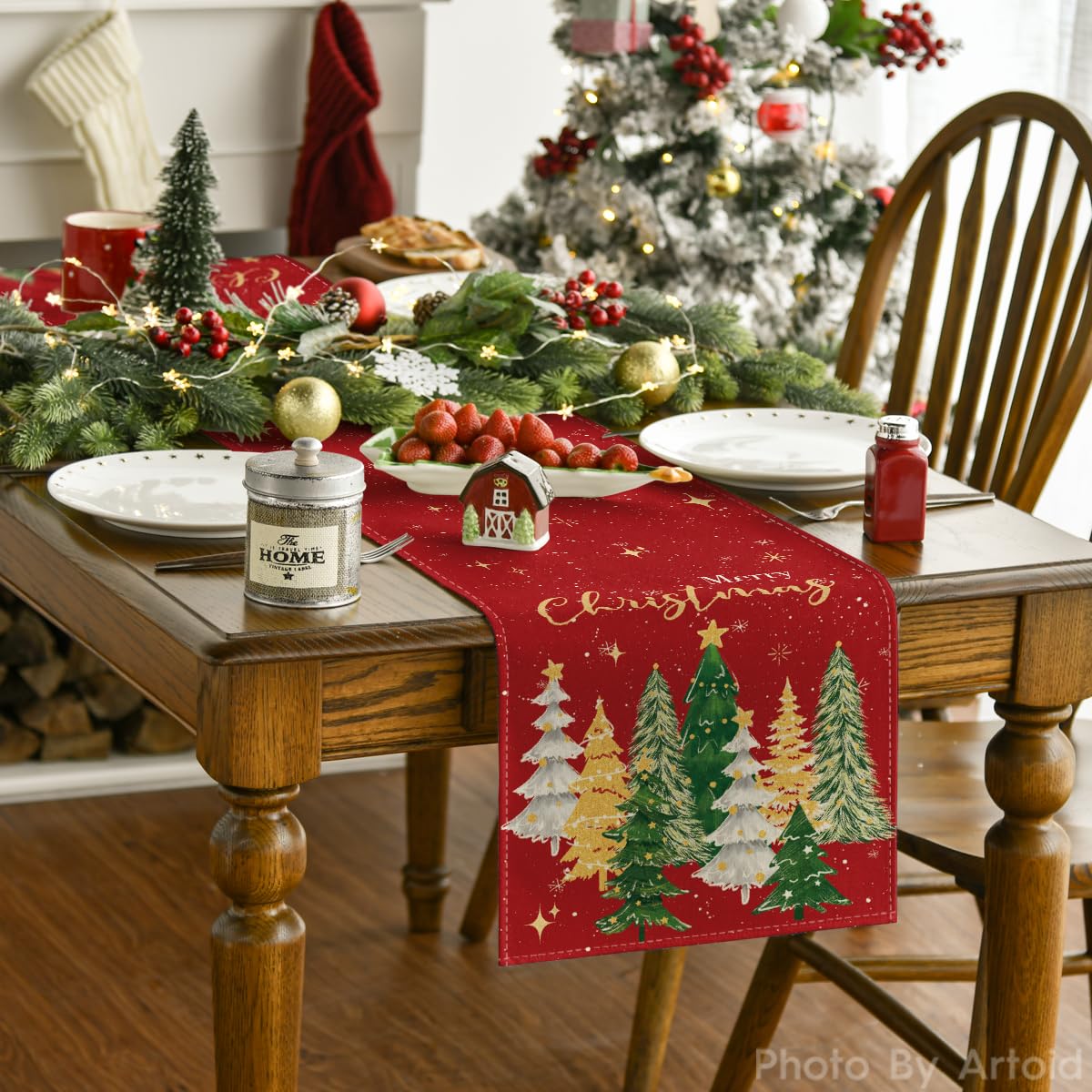 Artoid Mode Xmas Trees table runner closeup fabric texture signals durability