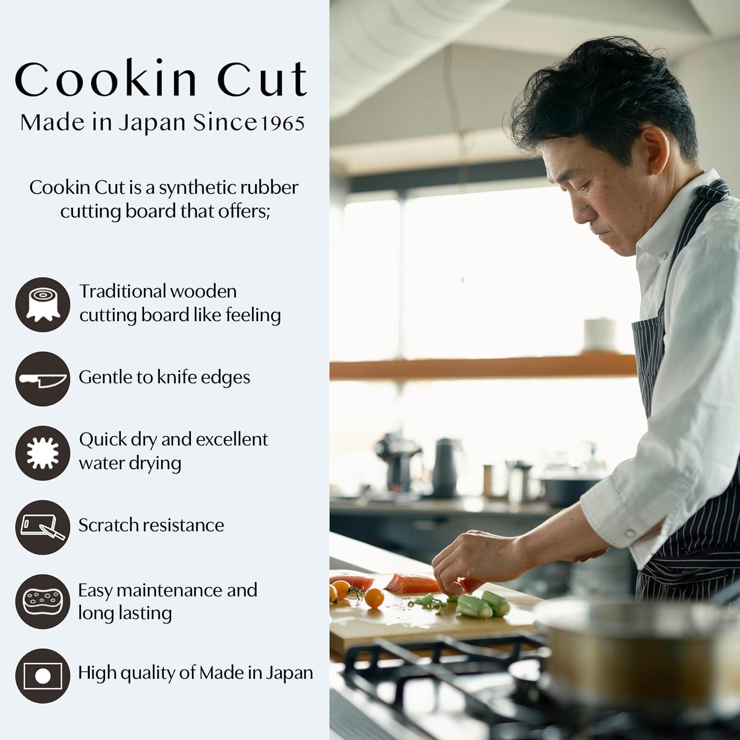 Asahi Cookin Cut board on counter showing resilient surface for chopping