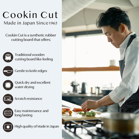 Asahi Cookin Cut rubber cutting board edge close-up, durable rubber offers reliable resilience.
