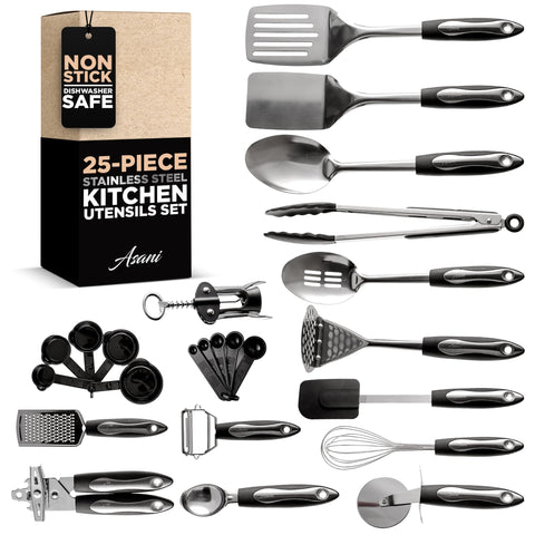 Asani 25-piece utensil set with versatile tools for everyday cooking using durable stainless steel