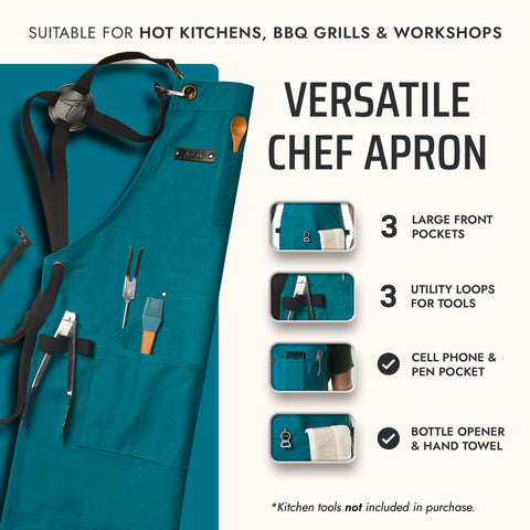 Asaya apron bottle opener clip ready for quick tool access during barbecues