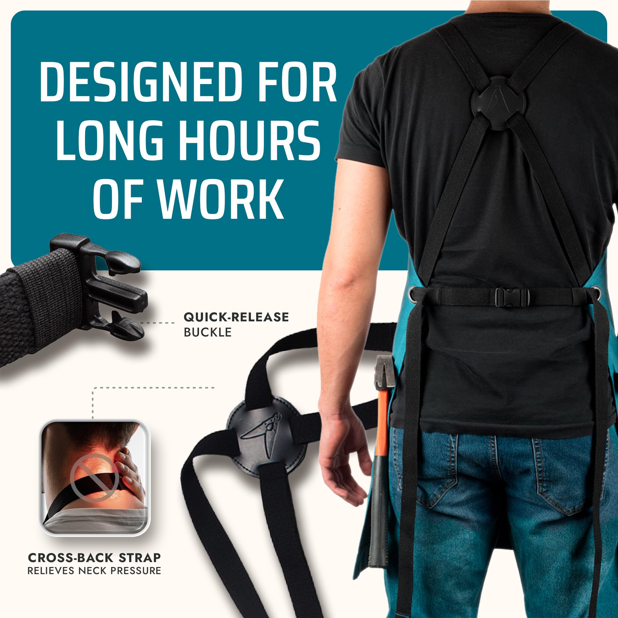 Asaya apron cross-back straps adjustable for comfortable all-day wear
