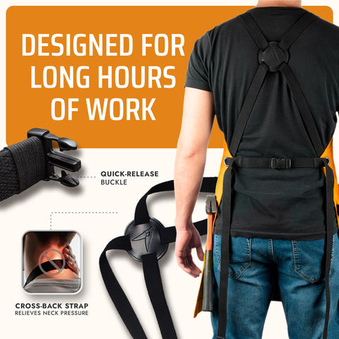 Asaya apron cross-back straps provide comfortable, adjustable support.