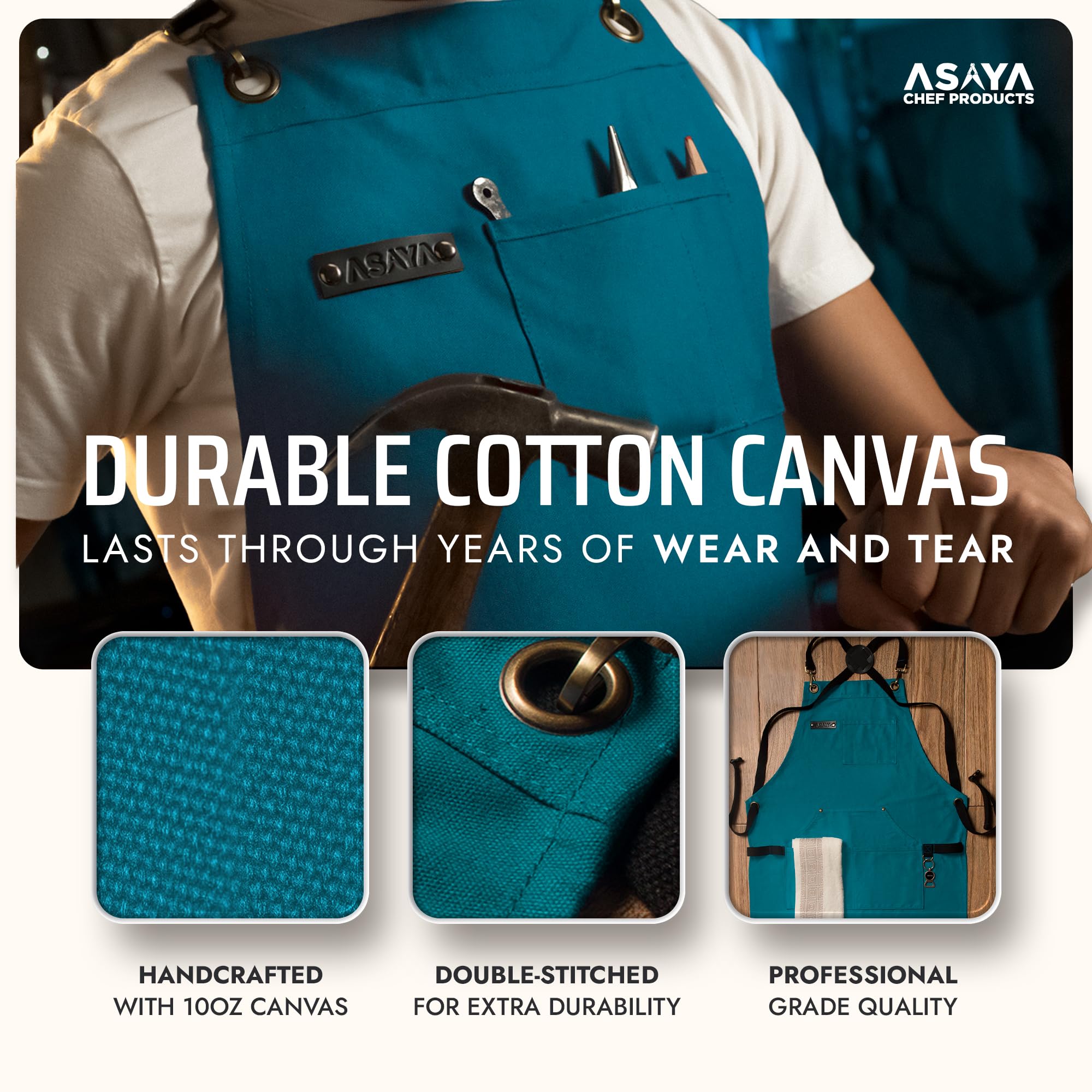 Asaya apron hand towel included keeps hands clean during busy cooking