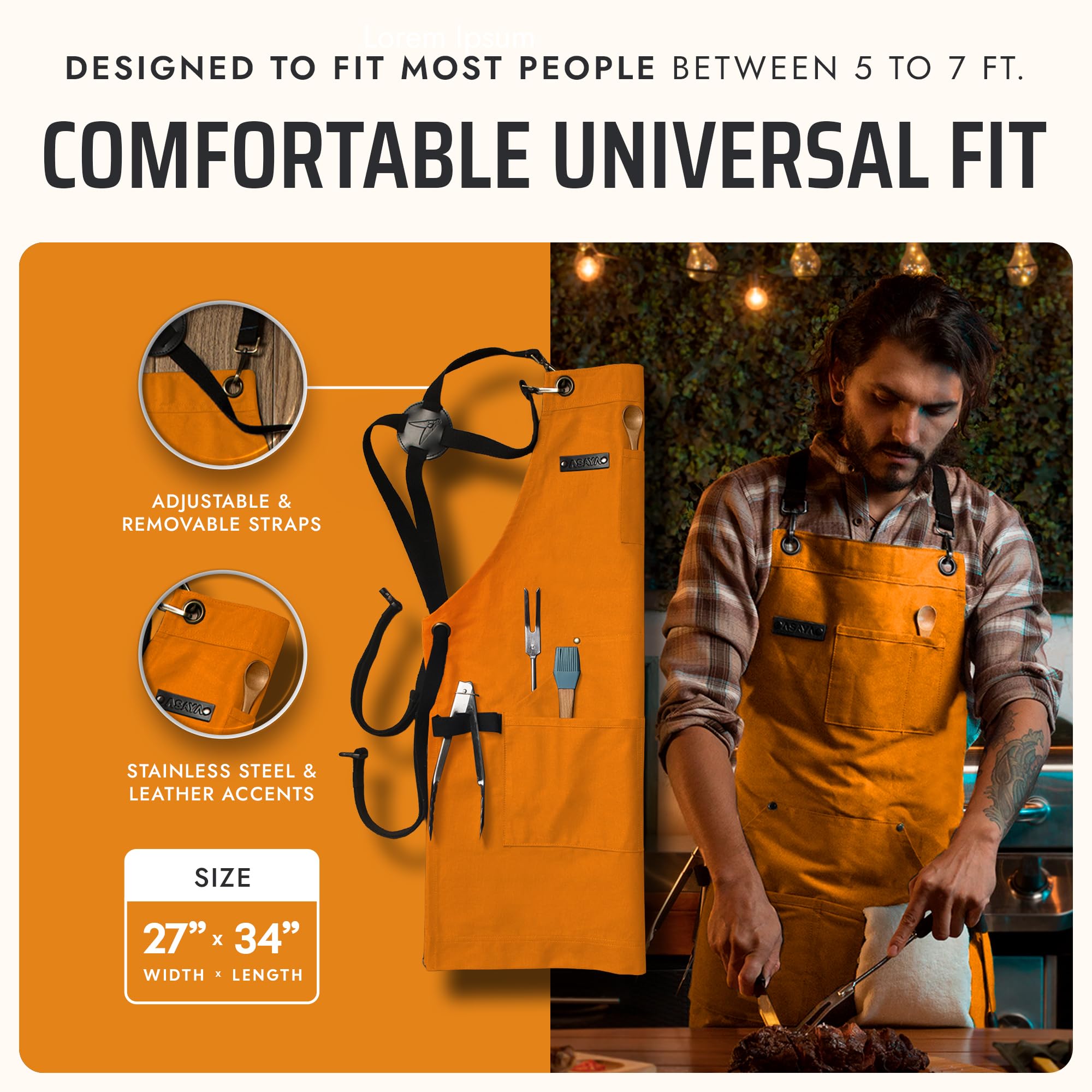 Asaya apron with three large pockets keeps tools handy.