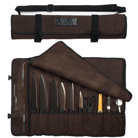 Asaya Canvas Chef Knife Roll front view with 10-slot layout for organized gear