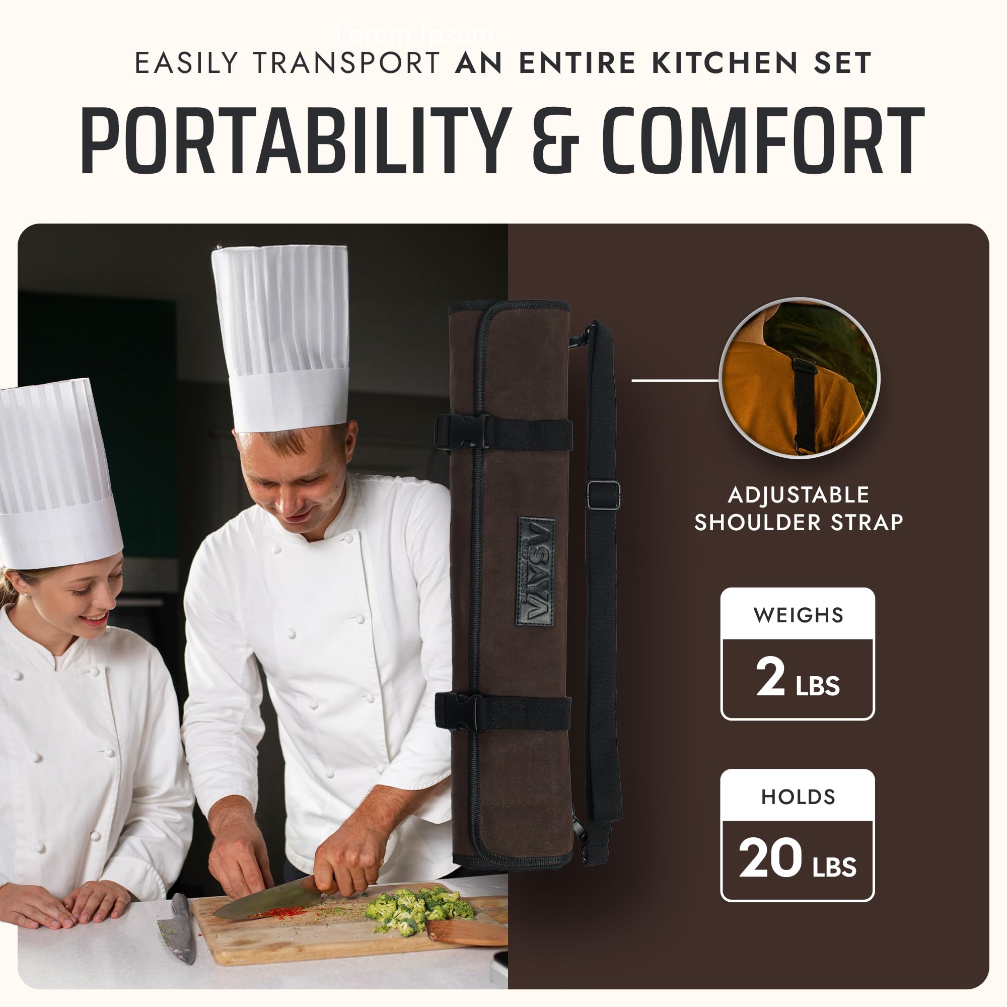 Asaya Canvas Knife Roll with adjustable strap for comfortable carrying