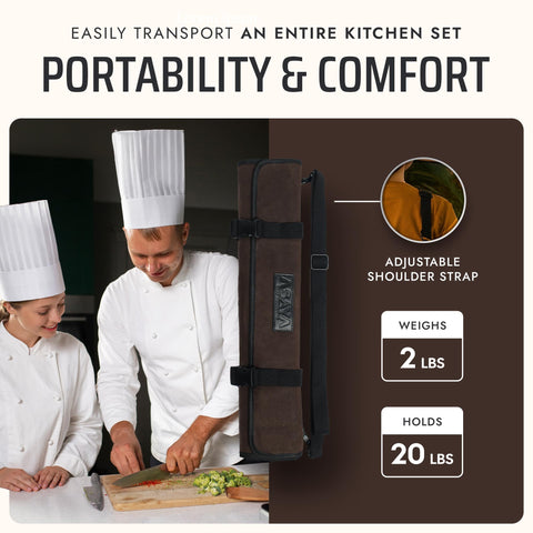 Asaya Canvas Knife Roll with adjustable strap for comfortable carrying