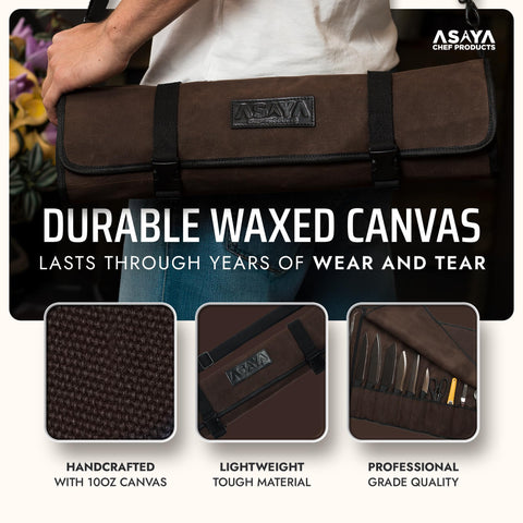 Asaya Canvas Knife Roll with zipper pocket for quick access and extra storage
