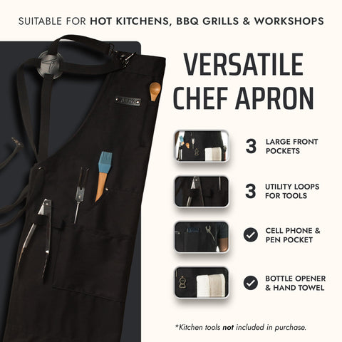 Asaya Chef apron bottle opener clip close-up showing convenient access