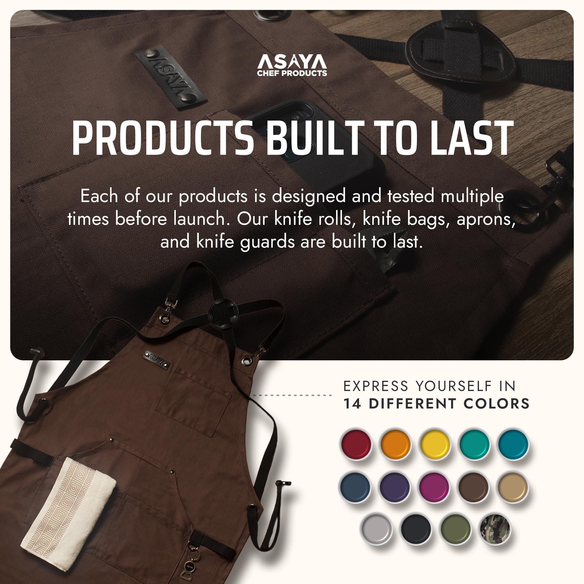 Asaya Chef apron brass hardware adds durable, stylish detail.