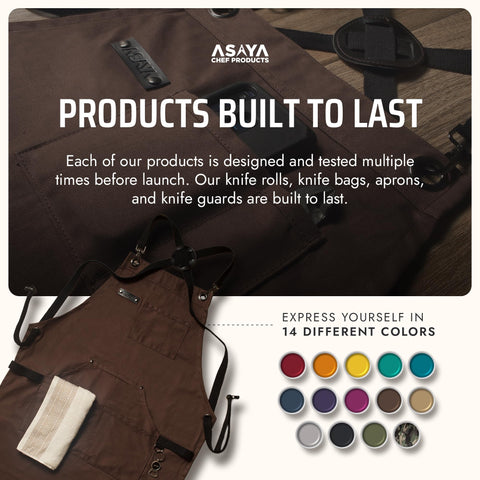 Asaya Chef apron brass hardware adds durable, stylish detail.